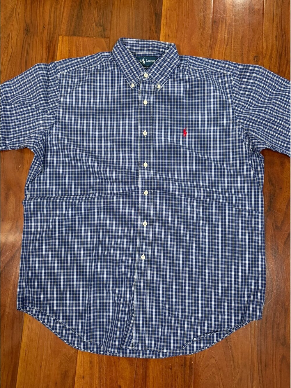 Ralph Lauren Shirt Mens Large Blue Plaid Short Sleeve Button Down Classic Fit